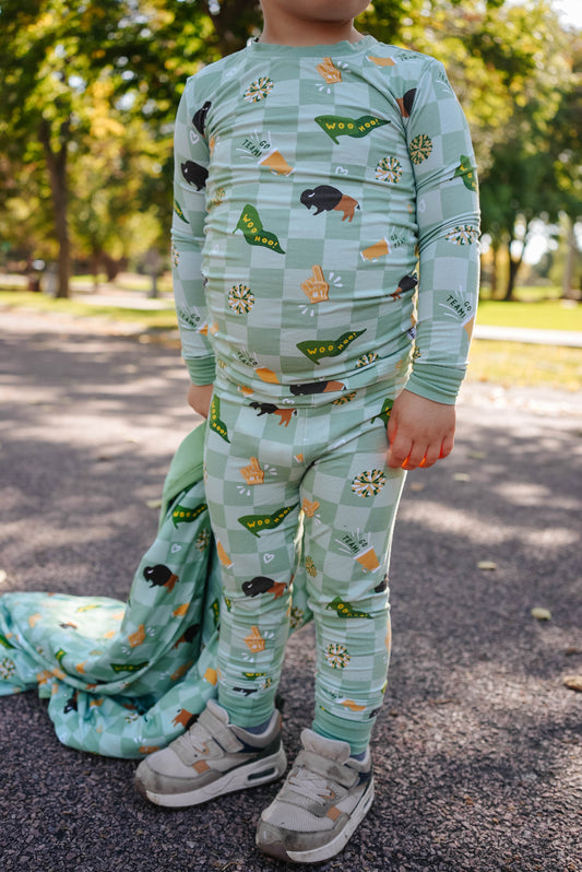 Green & Gold Rally Two Piece Pajama Set