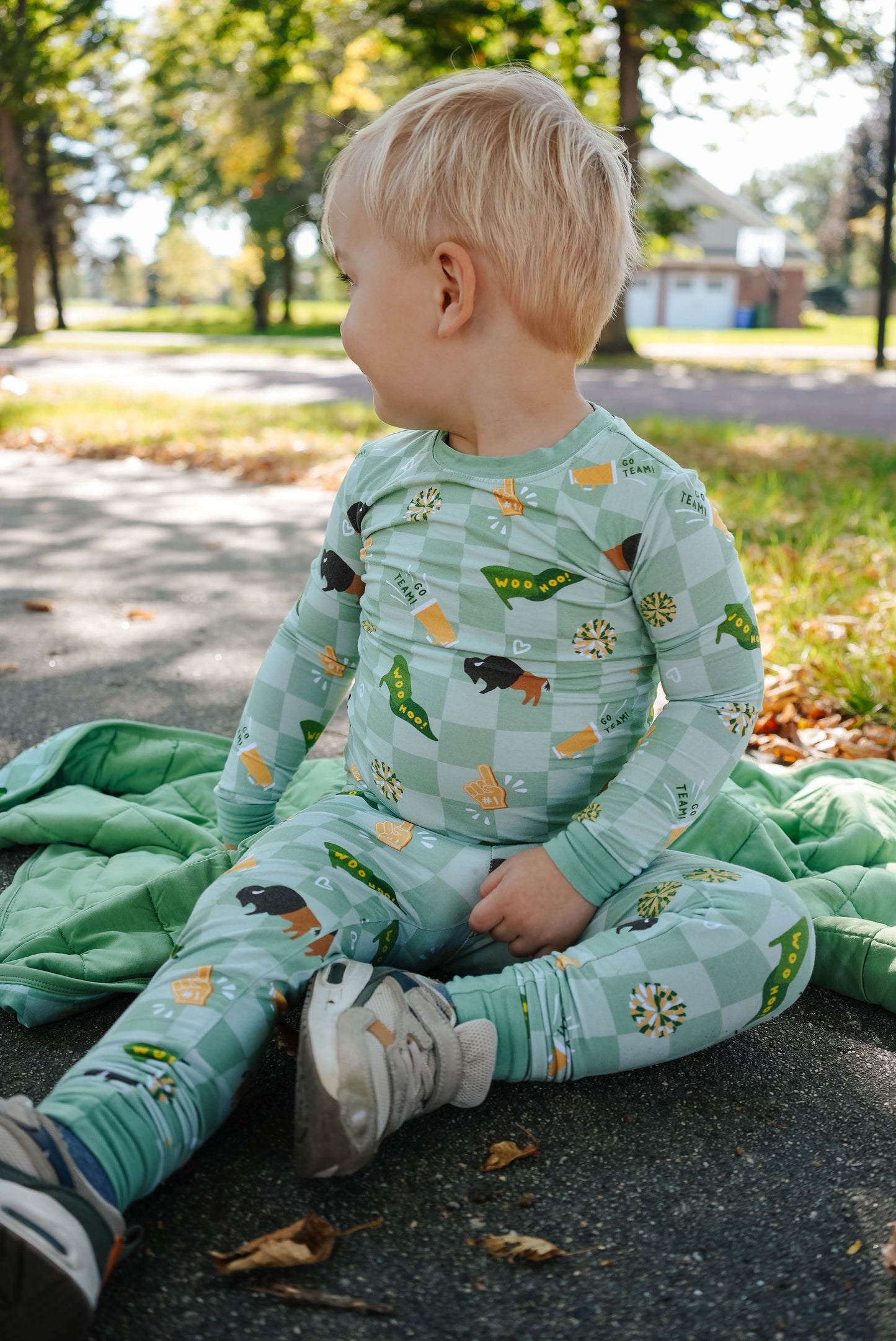 Green & Gold Rally Two Piece Pajama Set